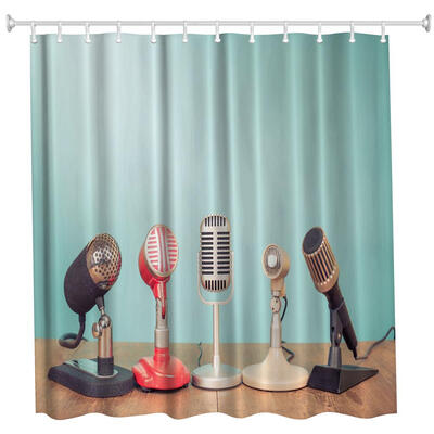 

Colorful Microphone Polyester Shower Curtain Bathroom Curtain High Definition 3D Printing Water-Proof