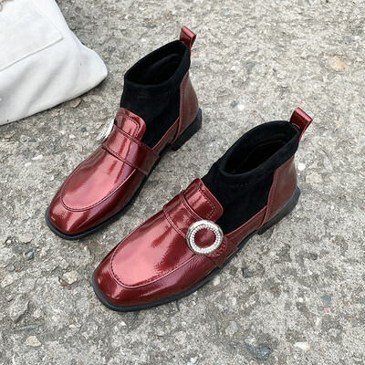 

Sox boots women 2019 new net red thin boots flat Joker square head low heel short boots women English wind small leather shoes
