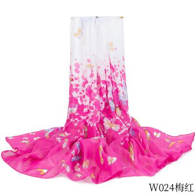 

Womens seaside holiday sunscreen chiffon beach towel garden butterfly print silk scarf shawl wholesale W024