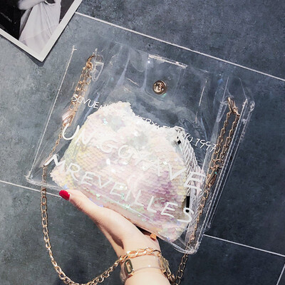 

Primary&secondary women2019 new style Korean style high-fire chain fairy-wrapped transparent jelly bag