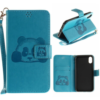 

MOONCASE Apple Iphone X embossed panda lanyard holster - sky blue