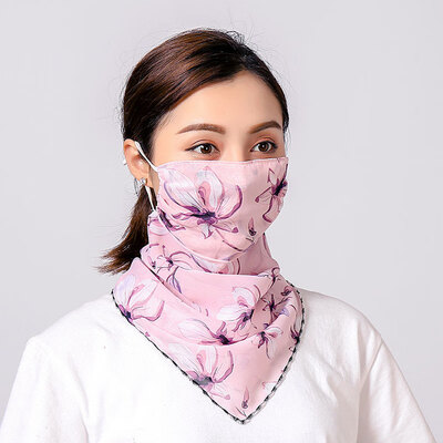 

19 summer sun protection neck chiffon mask female flowers antique elegant printing breathable mask square towel factory direct sales