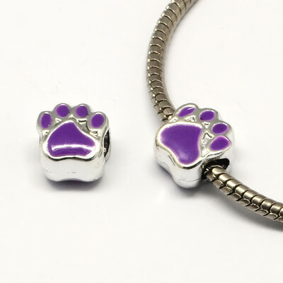 

Alloy Enamel European Beads Foot Large Hole Beads Platinum DarkViolet 11x11x8mm Hole 45mm