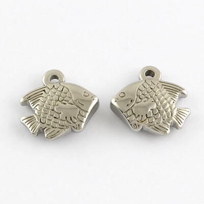 

Fish Stainless Steel Pendants Stainless Steel Color 17x17x5mm Hole 2mm