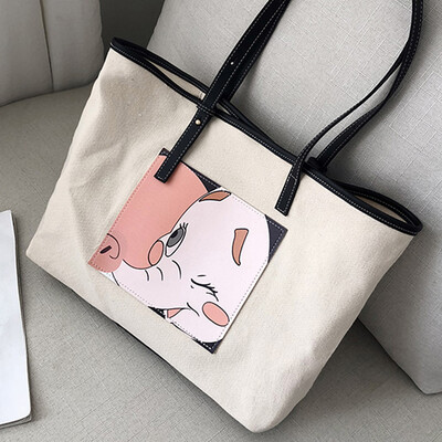 

Shoulder bag canvas womens new 2019 Korean version of Joker large-capacity fashion cartoon handbag tote bag