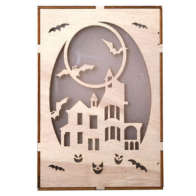 

Wood Halloween Rectangle Hollow LED Light Pendant Festival Home Decor Craft