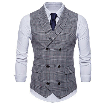 

Men Formal Casual Business Dress Vest Suit Slim Double Breasted Waistcoat Coat