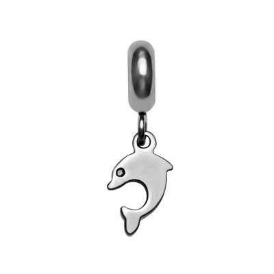 

304 Stainless Steel European Dangle Beads Dolphin Large Hole Pendants Stainless Steel Color 23mm Hole 5mm dolphin 12x7mm