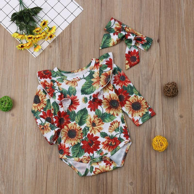 

Kid Baby Girl Floral Romper Long Sleeve Jumpsuit Bodysuit Clothes Outfits Set