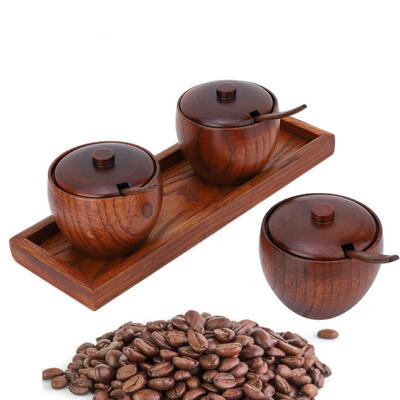 

Greensen Retro Spice Jar Seasoning Pot Sugar Bowl with Lid Wood Box Kitchen Tool
