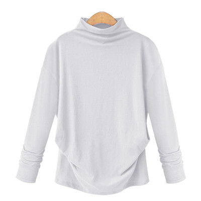 

Starmoon Women T Shirt Large Size Loose Shirt Wild Half-High Collar Bottoming Shirt