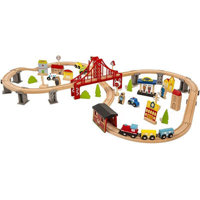 

70pcs Wooden Train Set Learning Toy Kids Children Fun Road Crossing Track