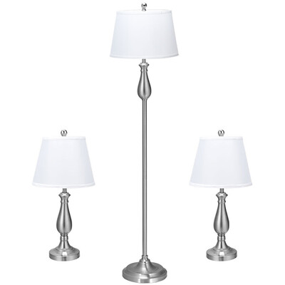 

3 pcs Brushed Nickel Lamp Set 2 Table Lamps 1 Floor Lamp