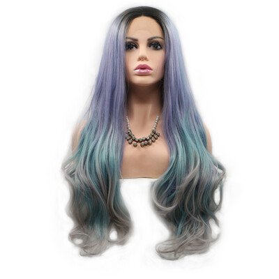 

Amazing Star Mixed Color Lace Frontal Wigs Synthetic Hair Lace Frontal Wig Long Wavy Heat Resistant Middle Part Hair Wigs