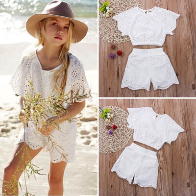 

Fashion Toddler Kids Baby Girl Floral Lace Tops Crop Shorts Pants Outfit Sunsuit