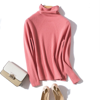 

QIANMUCHUN female pile collar pure cashmere bottoming shirt woolen sweater 6015