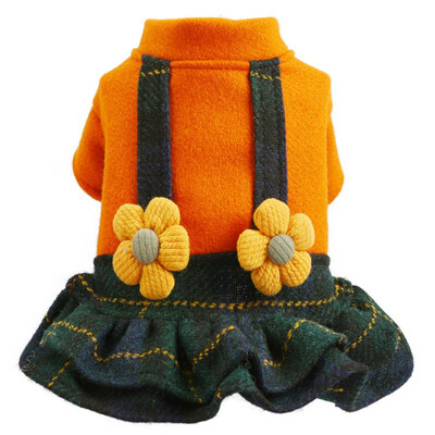 

Dog Winter Jumpsuit Dress Fake Suspender Skirt With Flowers for Dog Pets Clothing Chihuahua Yorkies Puppy Apparel Costume