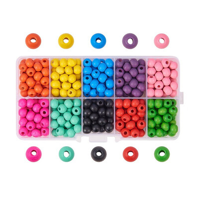 

PH PANDAHALL About 380Pcs Mixed Color Round Dyed Environmental colorful Wood Beads Sets