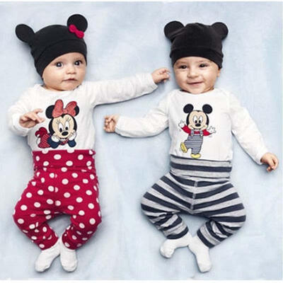 

3pcs Toddler Baby Kids Romper Micky Mouse Minnie Outfits TopsPantsHat
