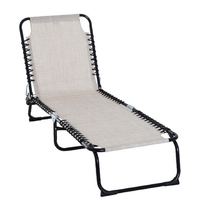 

3-Position Adjustable Sleeping Bed Portable Reclining Beach Chaise Lounge - Cream White