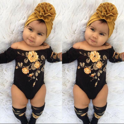 

US 3PCS Newborn Baby Girl Off Shoulder Flower RomperLeg Warmers Outfits Clothes
