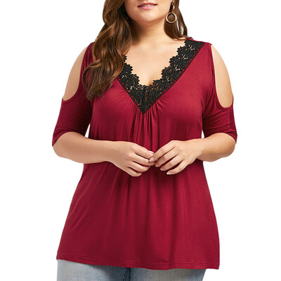 

V Collar Off Shoulder Splicing T Shirt