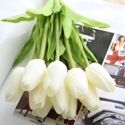 

FUNNYBUNNY 4pcs Artificial Flowers Tulips Wedding Bouquets Flowers PU Tulips Flowers Arrangement Bouquet Home Party WeddingDecor