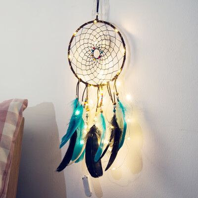 

String Lights Dream Catcher Ornaments Innovative Gifts Wind Chimes Dreamcatcher Natural Feathers Wall Hanging Decoration