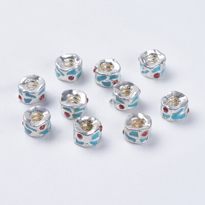 

Alloy European Stopper Beads Enamel with Rhinestones Antique Silver Color Column Size about 7mm long 10mm wide 7mm thick