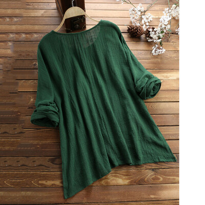 

Starmoon Womens Large Size Shirt Retro Solid Color Irregular Pocket Shirt