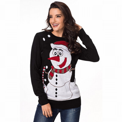 

Round neck long sleeve pattern knit casual pullover sweater warm sweater