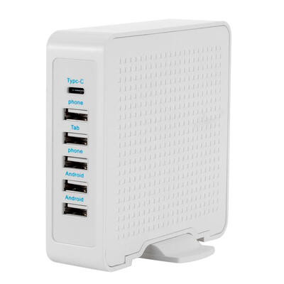 

6 Ports USB 31 Type-C 5V 10A Mobile Phone Desktop Charger with Heatsink