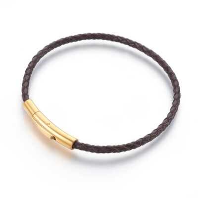 

Braided Leather Cord Bracelet Making with 316 Stainless Steel Clasps Golden CoconutBrown 8-12"215cm 3mm