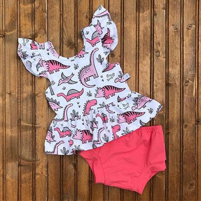 

Toddler Kids Baby Girl Dinosaur Tops T-shirt Tee Dress PP Pants Outfits Summer