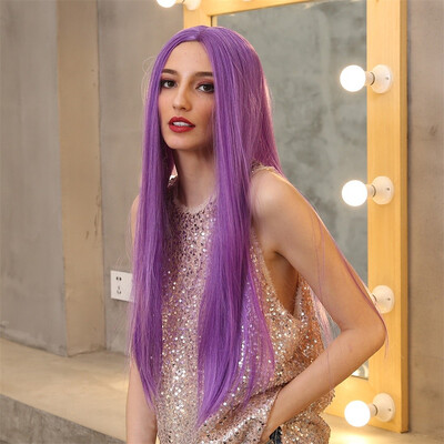 

〖Follure〗Womens Fashion Front Lace Synthetic Wig Long Straight Purple Hair Wig
