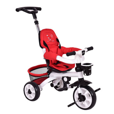 

4-In-1 Kids Baby Stroller Tricycle Detachable Learning Toy Bike w Canopy & Basket-Red