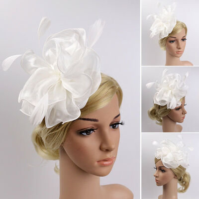 

Womens Fascinator Cocktail Hat Headband Church Wedding Large Tulle Flower Hat