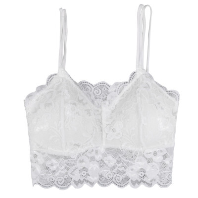 

Sexy Women Double Sling Lace Crochet Bralette Bralet Bra Bustier Crop Top Floral Cami Padded Tube Top Safety For party