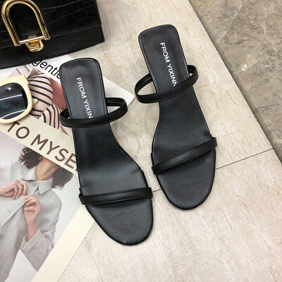 

Fairy style high heel slippers female summer wear fashion 2019 new girl fine heel ins word sandals