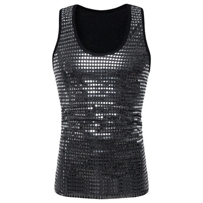 

Slim Fit Mens Sequined Scoop Neck Sleeveless Party Fashion Vest Blouse Tops