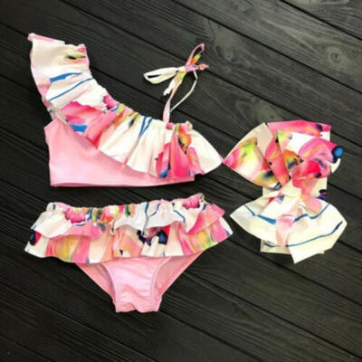 

UK 3PCS Summer Kids Baby Girl Flower Bikini Set Swimwear Swimsuit Bathing Suit
