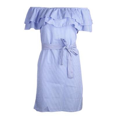 

Women Summer Sexy Ruffles Slash Neck Stripe off Shoulder Beach Dress