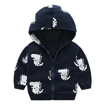 

Cotton Cartoon Dinosaur Zipper Coat Warm Casual Toddler Boys Hooded Jacket