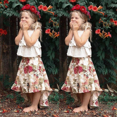 

Toddler Kids Girls Party Dress 2PCS Summer TopsFloral Skirts Outfits Sundress