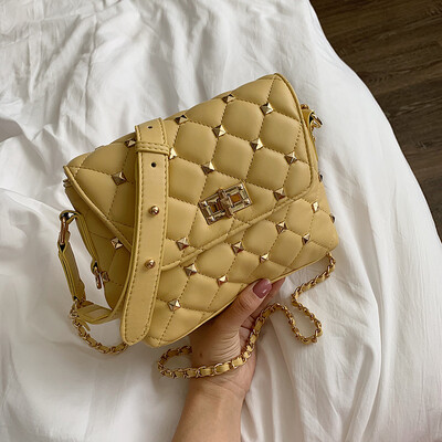 

Senior sense of foreign style womens bag summer Lingge chain bag new 2019 rivet buckle bag ins Messenger bag