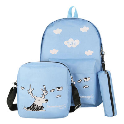 

3pcsSet Cartoon Print Women Backpacks Girls Big Capacity Canvas Schoolbags