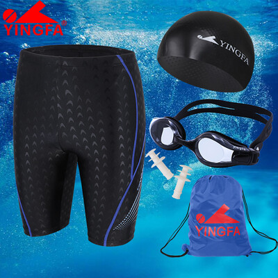 

Yingfa YINGFA mens swimming suit value-for-money shark skin five-point swimming trunks swimming goggles swimming cap five-piece suit Y3030-TCD black blue