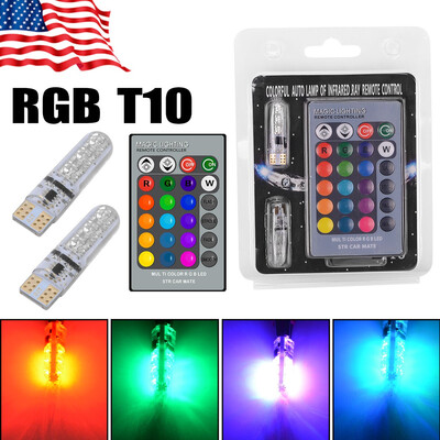 

2PCS T10 W5W 5050 6SMD RGB LED Multi Color Light Car Wedge Bulbs Remote Control