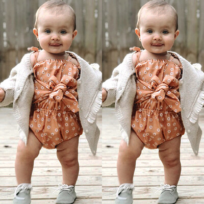 

Infant Baby Girl Floral Print Bow Vest Romper Bodysuit JumpsuitHeadband Clothes