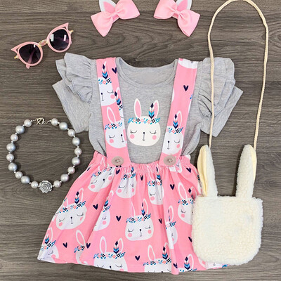 

Toddler Baby Kids Girls Easter Rabbit Bunny Tops Print Skirt Casual Outfits Set